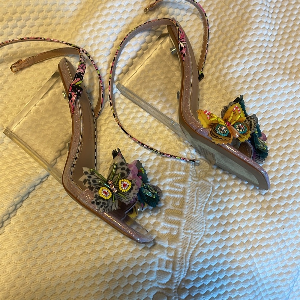 Betsey Johnson Pink Multicolor Butterfly Embellished Heels - Picture 4 of 5